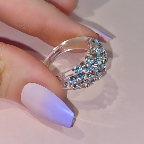 Acrylic Ring With Swarovski Crystals, Lucite Ring, Modern Crystal Ring - Picture 4 of 13